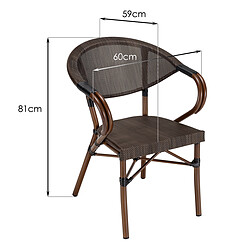 MACABANE Lot de 2 chaises de jardin bistrot en acier textilène marron VIANNEY pas cher