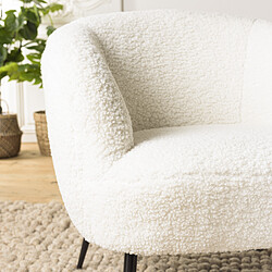 Acheter MACABANE Fauteuil cosy tissu bouclette blanc pieds métal noir AGATHE