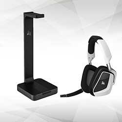 Corsair VOID RGB ELITE blanc - Sans fil + Support pour casque ST50 - CA-9011221-EU Casque gamer - Son surround 7.1 (uniquement sur PC) - Compatrible PC/PS4 - Connexion sans fil via récepteur USB - Rétro-éclairage RGB -  Blanc + Support pour casque - Structure Aluminium - Base avec revêtement en caoutchouc antidérapant