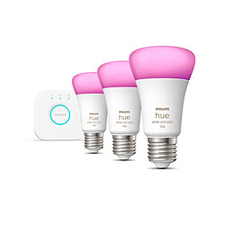 Philips Hue Kit de démarrage Ampoules E27 x3 avec pont de connexion Hue - White & Color Ambiance - 1100 Lumens