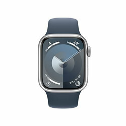 Apple Watch Series 9 GPS + Cellular 41 mm avec boîtier en aluminium argenté et bracelet sport Bleu tempête M/L