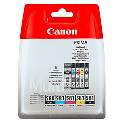 Canon PGI580-PGI581-CLI581 Pack 5 cartouches : 1 noire + 1 noire pigmentée + cartouches couleurs pour imprimante jet d'encre