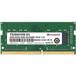 Transcend 8x1 Go - DDR4 2666 MHz - CL 19 8 Go de mémoire PC - 1 barrette de RAM DDR4 PC4-21300 CL 19 - TS2666HSB-8G