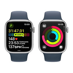 Apple Watch Series 9 GPS + Cellular 45 mm avec boîtier en aluminium argenté et bracelet sport Bleu tempête S/M pas cher