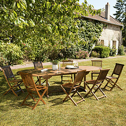 MACABANE Salon de jardin HANNA en bois teck huilé 10/12 personnes - ensemble de jardin : 1 table ovale extensible 200/300*120 cm et 8 chaises