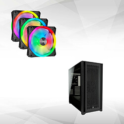 Corsair 5000D AirFlow - ATX - Noir - Verre trempé + Trois ventilateurs PWM 120 mm iCUE QL120 RGB avec Lighting Node CORE Boitier PC ATX - Verre trempé + Ventilateur 120 mm PWM - Vitesse de rotation 1500 tours/min - Amortisseur anti-vibration en caoutchouc.