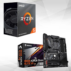 AMD Ryzen 5 4600G + B550 AORUS Elite V2 Socket AM4 ( 3.7Ghz ) -  100-100000147BOX - Ventirad Wraith Stealth inclus + Carte mère ATX - Socket AM4 - AMD B550