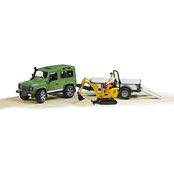 Bruder Land rover Defender avec une remorque et mini pelle Jcb - 2593