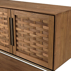 MACABANE Buffet en bois de teck recyclé 4 portes en tissage de bambou  pas cher