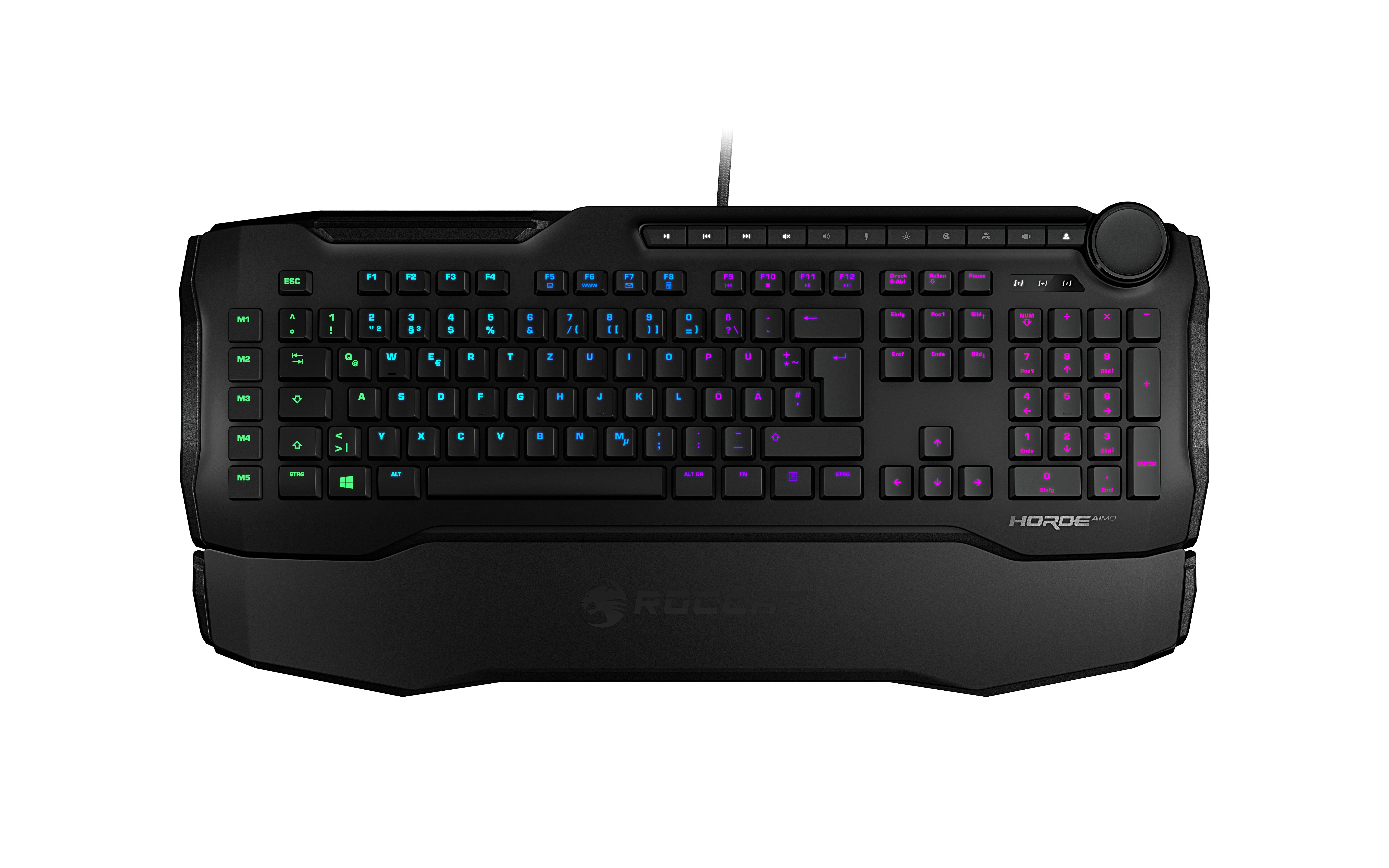 ROCCAT Horde AIMO noir - Semi-mécanique Clavier gamer - Rétro-éclairage RGB - Touches Membranical (compromis entre le mécanique et le membrane) - AZERTY - Connexion filaire USB - Noir - Repose-poignets détachable