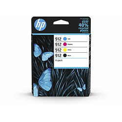 HP Pack de 4 Cartouches d'encre 912 Grande capacité CMYK Original HP 912 Pack de 4 cartouches d'encre Noir/Cyan/Magenta/Jaune authentiques