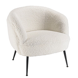 Avis MACABANE Fauteuil cosy tissu bouclette blanc pieds métal noir AGATHE