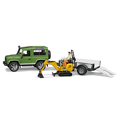 Bruder Land rover Defender avec une remorque et mini pelle Jcb - 2593