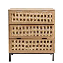 Commode 3 tiroirs cannage naturel pieds métal noir  MARCEAU