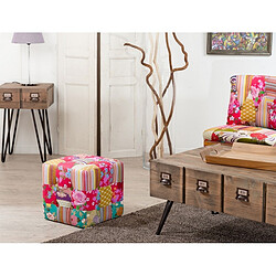 Avis MACABANE Pouf carré imprimé patchwork en tissu - imprimé