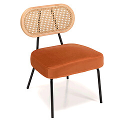 Acheter MACABANE Fauteuil métal noir assise velours orange ambré dossier rotin AGATHE