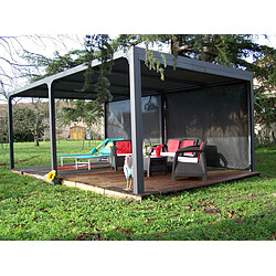 HABRITA Pergola bioclimatique Aluminium XXL coloris gris avec 2 rideaux manuels coloris gris pour côté 5,98 m pas cher