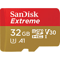 Sandisk Carte micro SD 32 Go Extreme  + SD Adaptateur + Rescue Pro Deluxe 100MB/s A1 C10 V30 UHS-I U3 Carte micro SD 32 Go Extreme  + SD Adaptateur + Rescue Pro Deluxe 100MB/s A1 C10 V30 UHS-I U3