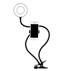 WE Anneau lumineux led avec support téléphone universel et pince d'accroche. 3 modes couleurs et 10 modes de luminosité. Bras flexibles. Connexion via port USB.