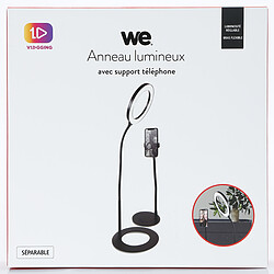 We Anneau lumineux D.20 cm avec support téléphone universel sur pied métal séparable. 3 modes couleurs et 10 modes de luminosité. Connexion via port USB. Noir