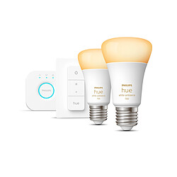 Philips Hue Kit de démarrage Ampoules E27 x2 - White Ambiance - Pont de connexion et télécommande Hue