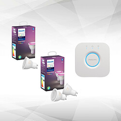 Philips Hue Pack de 3 ampoules connectées GU10 6.5W - White & Color Ambiance + Pont de connexion Hue