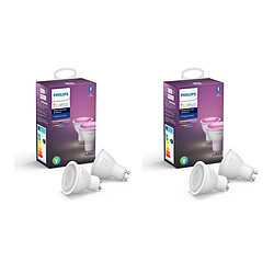 Philips Hue Pack de 4 ampoules connectées 6.5W GU10 - White & Color Ambiance Pack 2x ampoules connectées GU10 - 6,5W - White & Color Ambiance - Compatible Amazon Alexa et Google Assistant - X2