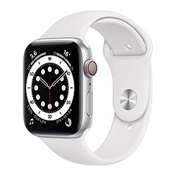 Apple Watch Series 6 - GPS+Cellular - 44 - Alu Argent / Bracelet Sport Blanc - Regular Montre connectée 4G - Aluminium - Étanche - GPS - Cardiofréquencemètre - Écran Retina Always On - Wi-Fi 5 GHz / Bluetooth - watchOS 7 - Bracelet Sport 44 mm