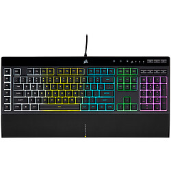 Corsair K55 RGB PRO XT - Membrane Clavier gamer - Membrane - Rétro-éclairage RGB par touche - AZERTY - Connexion filaire USB - Six touches macro dédiées - Touches multimédia et volume dédiées - Repose-poignet amovible