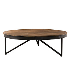 MACABANE Table basse ronde bois de  Teck recyclé pieds métal - SIANA Le plateau de la table basse ronde bois de Teck recycl&eacute; pieds m&eacute;tal &mdash; SIANA est fait &agrave; partir de teck recycl&eacute; et son support est en m&eacute;tal noir.