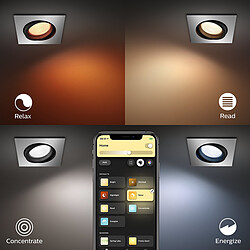 Philips Hue White & Color Ambiance CENTURA Spot encastré carré 1x5.7W - Aluminium pas cher