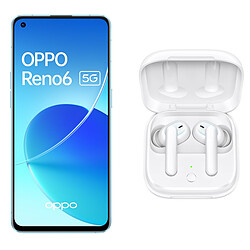 OPPO Reno6 - 5G - 8/128 Go - Bleu Arctique + Enco W51 - Ecouteur Bluetooth - Blanc