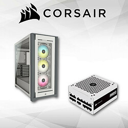 Corsair iCUE 5000X RGB Tempered Glass (Blanc) + RM White Series RM850 — Bloc d’alimentation ATX entièrement modulaire 80 PLUS Gold 850 W