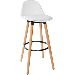 3S. x Home Tabouret de Bar Blanc Piétement en Bois MAXON