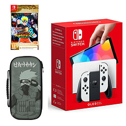 Pack Nintendo Switch OLED NARUTO Blanche - 1 jeu et 1 accessoire Nintendo Switch OLED Blanche - Jeu Naruto 3 Full Burst - 2 Joy-Con blanches - Housse de protection Naruto Kakashi