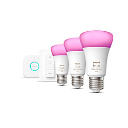 Philips Kit de démarrage ampoules 10.5W E27 x3 - Pont de connexion et télécommande Hue - White & Color Ambiance