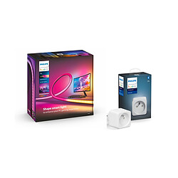 Philips Hue Pack Lighstrip PC Hue Play Gradiant 32/34" + Prise connectée Hue Conçu pour les moniteurs de 32" à 34" - Eclairage immersif - Variation des couleurs LED - Alimentation électrique fournie avec les supports - + Contrôle via pont HUE ou Bluetooth - Compatible Google Assistant, Amazon Alexa et Apple HomeKit