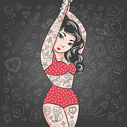 Acheter DECLIKTABLEAU Tableau Pop Art Fille Tatouee 80X80