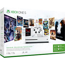 Microsoft Console Xbox One S - 1 To + 3 mois Xbox Live Gold + 3 mois Xbox Game Pass - Blanc Lecteur Blu-ray 4K Ultra HD, streaming en 4K et technologie High Dynamic Range + 3 mois de Game Pass + 3 mois de Live