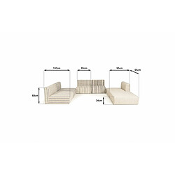 MACABANE Canapé modulable 6 pièces bois de manguier et revetement coton GLORIA gris et beige pas cher