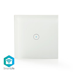 NEDIS Interrupteur d'Éclairage Intelligent Wi-Fi - Simple Commutateur mural SmartLife - Wi-Fi - Simple - Montage mural - 86 mm - 1000 W - Android/IOS - Verre - Blanc