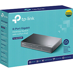 TP-LINK Switch de bureau TL SG1008P TP-LINK - TL-SG1008P - Switch 8 ports 10/100/1000 Mbps - PoE - Plastic case - Puissance PoE jusqu'à 15,4 W