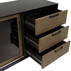 MACABANE Buffet marron/noir 2 portes couliss. en verre fumé pieds métal ALMA pas cher