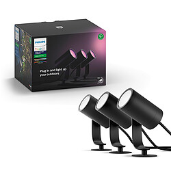 Philips Hue Pack de 3 Spots d'extérieur connectés LILY - White & Color Ambiance - Antrhacite - 3x8W 24V White & Color Ambiance LILY Kit 3 Spots 8W - Anthracite - Nécessite le pont de connexion Philips Hue