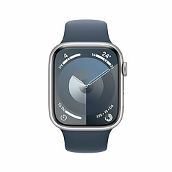 Apple Watch Series 9 GPS 45 mm Boîtier en aluminium argenté avec bracelet sport Bleu tempête S/M
