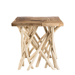 MACABANE Table d'appoint bois nature - plateau Teck pieds bois flotté - CLEA 