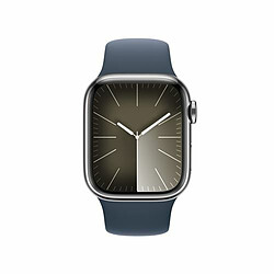 Apple Watch Series 9 GPS + Cellular de 41 mm, boîtier en acier inoxydable argenté, bracelet sport Bleu orage S/M