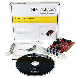 StarTech.com Carte contrôleur PCI à 4 ports USB 3.0 SuperSpeed - Adaptateur PCI avec alimentation SATA / SP4 pas cher