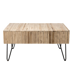 Avis MACABANE Table Basse CLEMENCE Bois Nature 2 Tiroirs Branches Teck - Pieds Épingles Scandi Métal