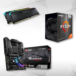 Ryzen 7 5700G - 3,8/4,6 GHz + AMD MPG B550 GAMING PLUS - ATX + Vengeance RGB RS 16 Go (2 x 8 Go) DDR4 3200 MHz Ryzen 7 5700G - 3,8/4,6 GHz + Carte mère ATX - Socket AMD AM4 - Chipset AMD B550 + Mémoire PC - 16 Go - Rétroéclairage RGB -  2 barrettes de RAM DDR4 - Cas 18 1.35V - (PC4-25600) - Couleur Noir